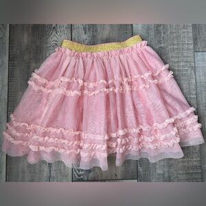 ✨ Mini Boden Whimsical Gold Glitter Light Pink Tired Ruffle Tulle Skirt Size 5 6
